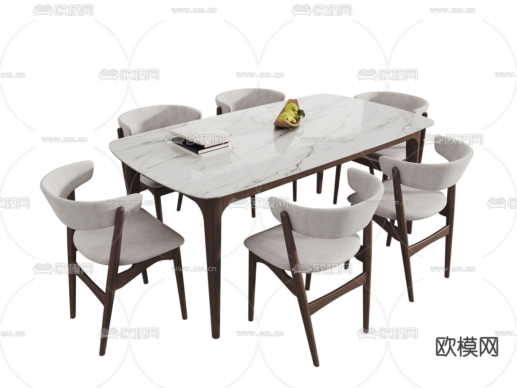侘寂风餐桌椅 大理石餐桌3d模型下载