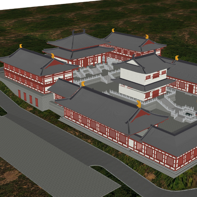  古建筑 古街道古庙su模型 