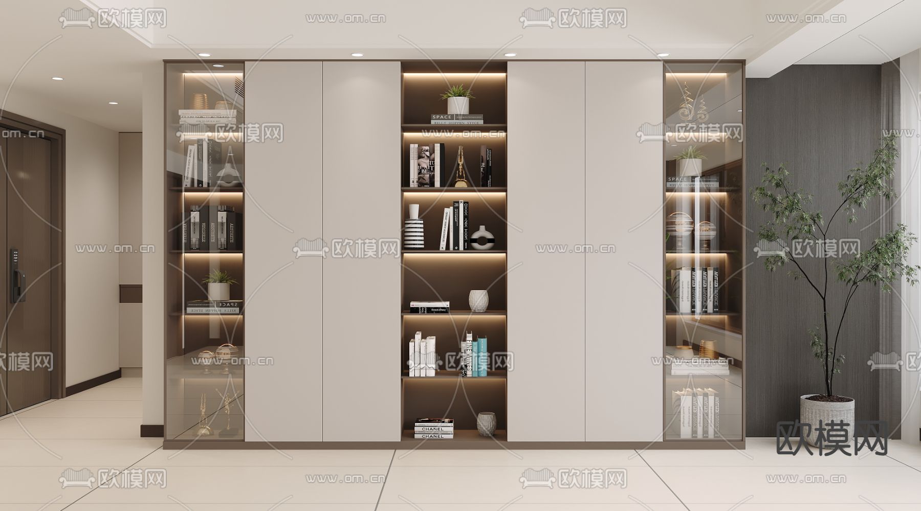 现代书柜 陈列柜 玻璃柜3d模型下载