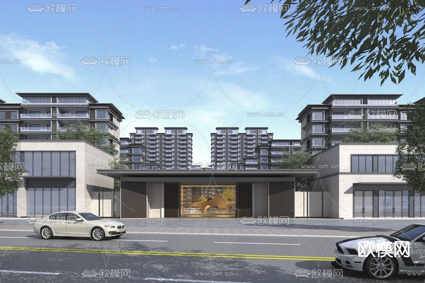 小区入口大门 小区门面3d模型下载