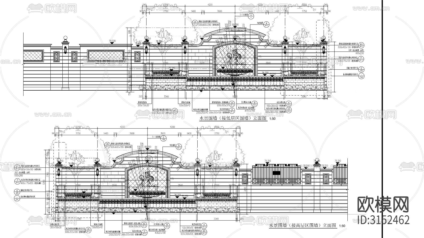 欧式流水景墙水景cad大样图下载（渲染图4）