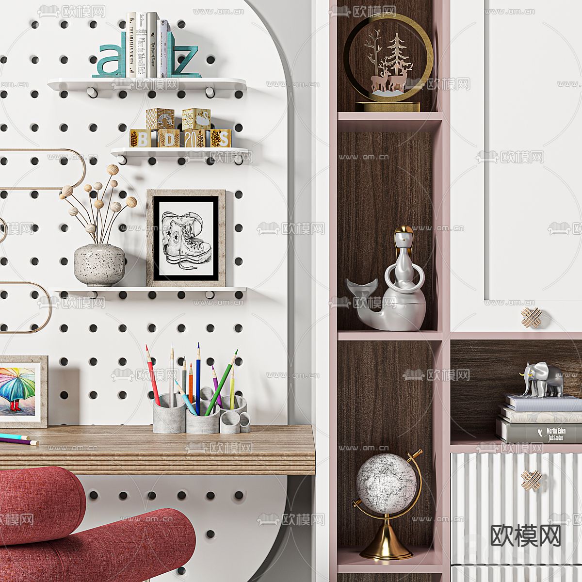 儿童书桌椅3d模型下载（渲染图3）