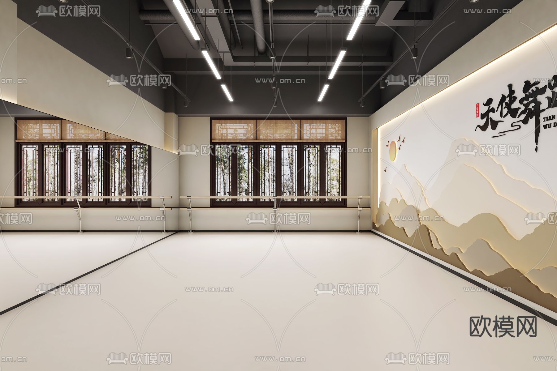 新中式舞蹈教室 瑜伽教室3d模型下载