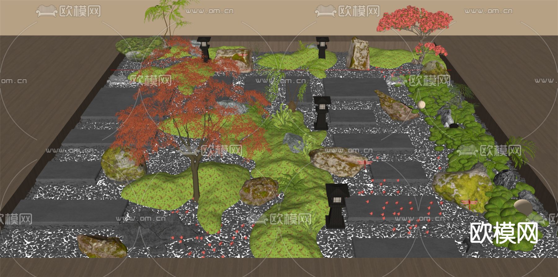 庭院景观 植物堆su模型下载（渲染图1）