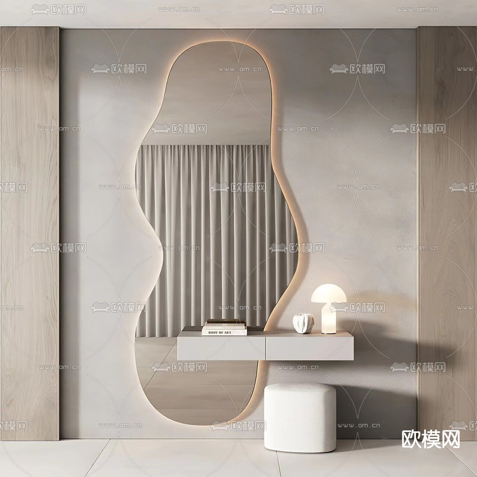 精美弧形镜子3d模型下载（渲染图2）