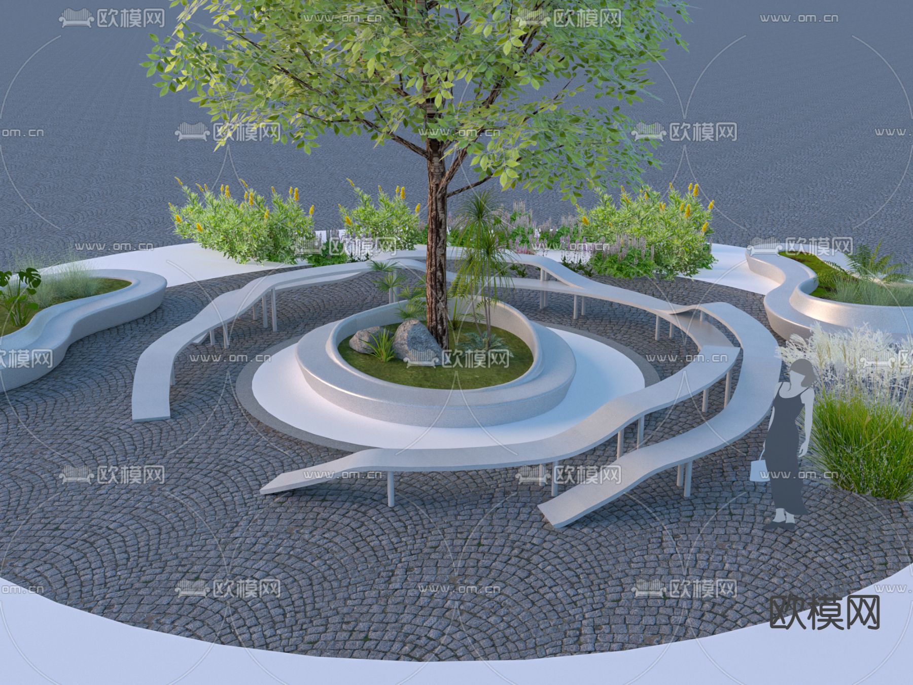 广场景观 异形座凳su模型下载（渲染图2）