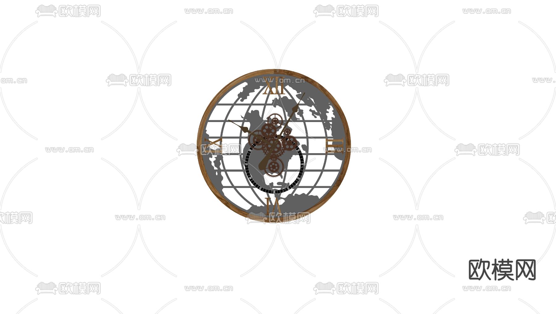 现代地图挂钟 壁钟su模型下载（渲染图1）