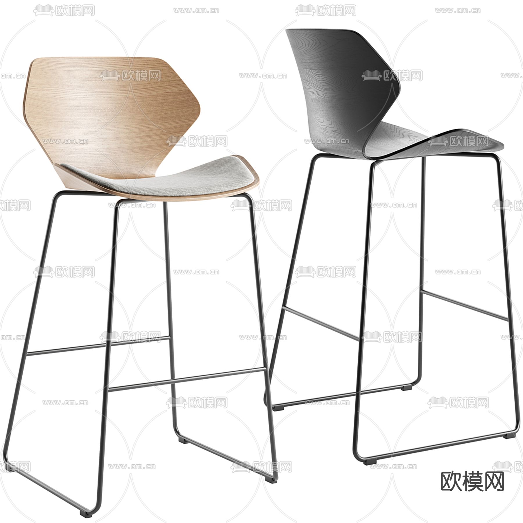 实木高脚椅 吧椅3d模型下载（渲染图1）