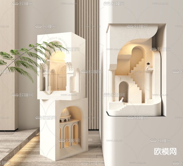 嵌入式壁灯 石膏转角灯3d模型下载