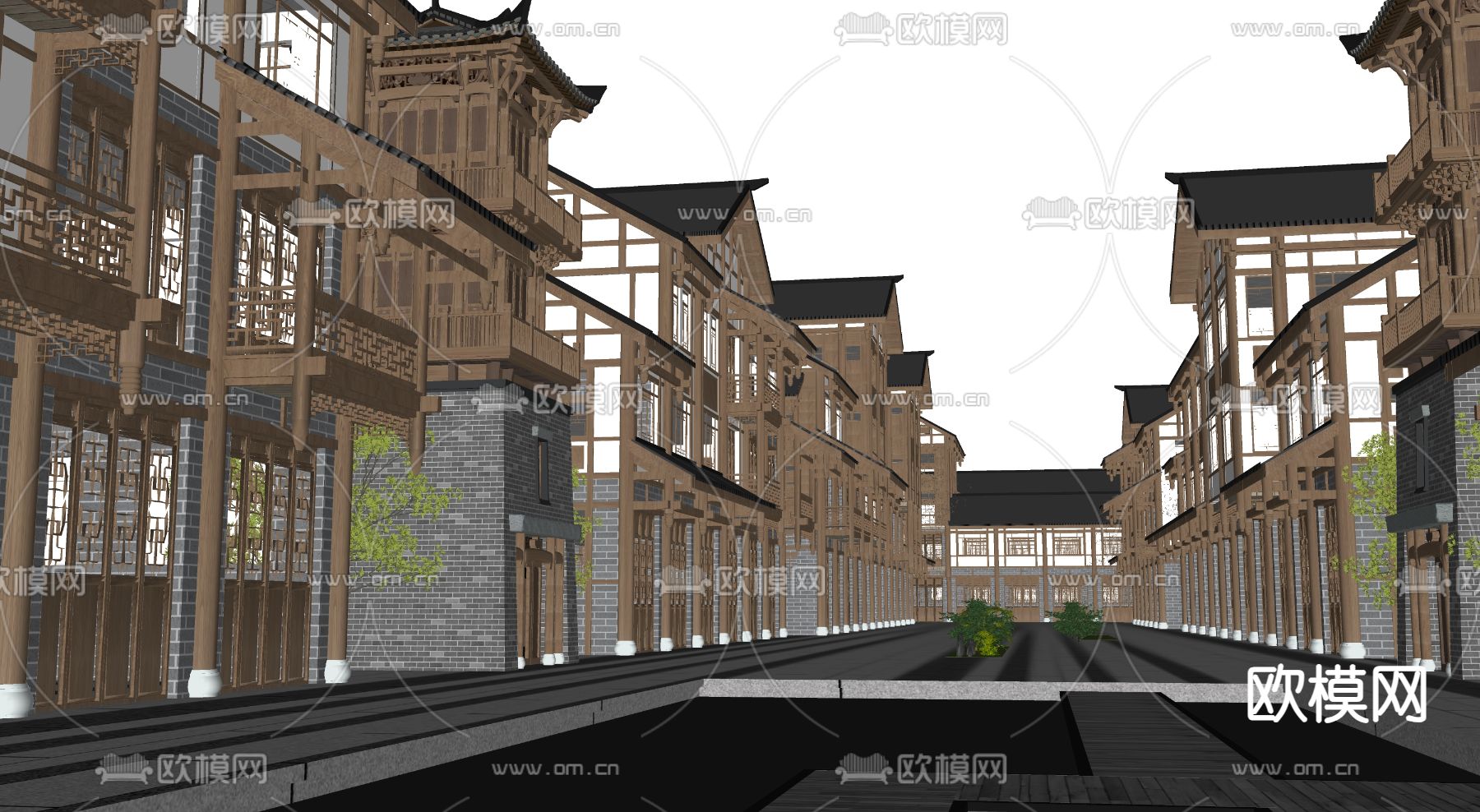 古建筑 古街道古庙su模型下载（渲染图2）