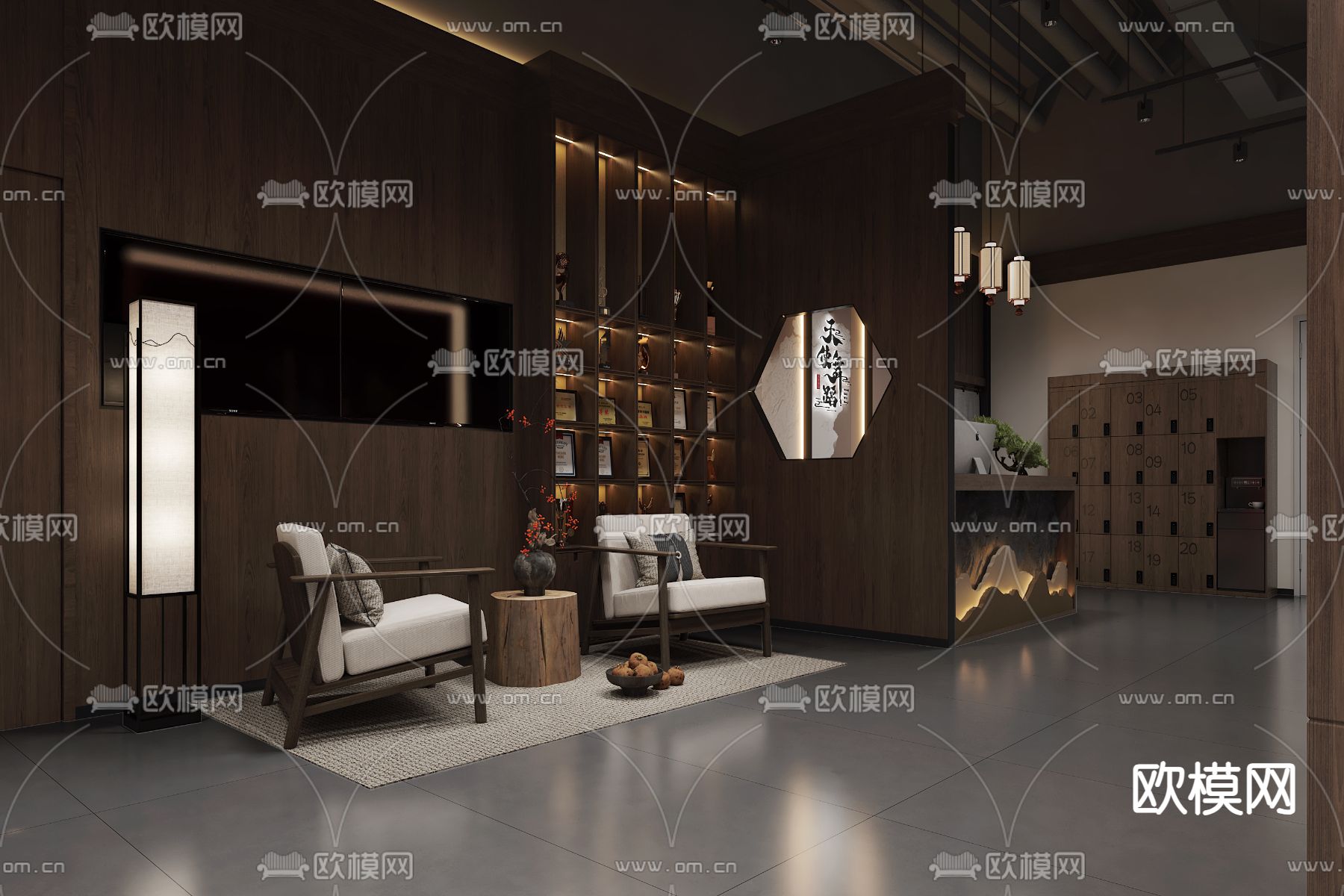 新中式公司前台3d模型下载（渲染图2）