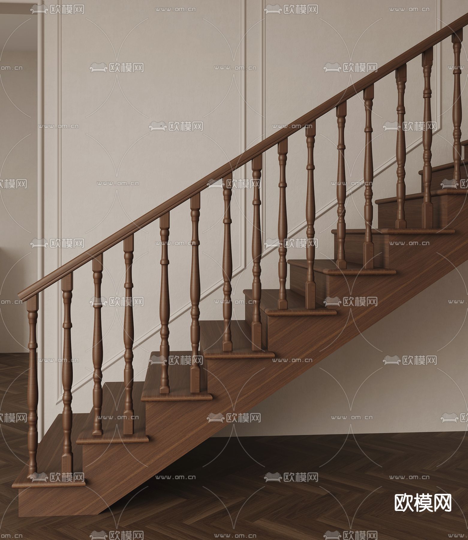 美式楼梯 扶手楼梯3d模型下载