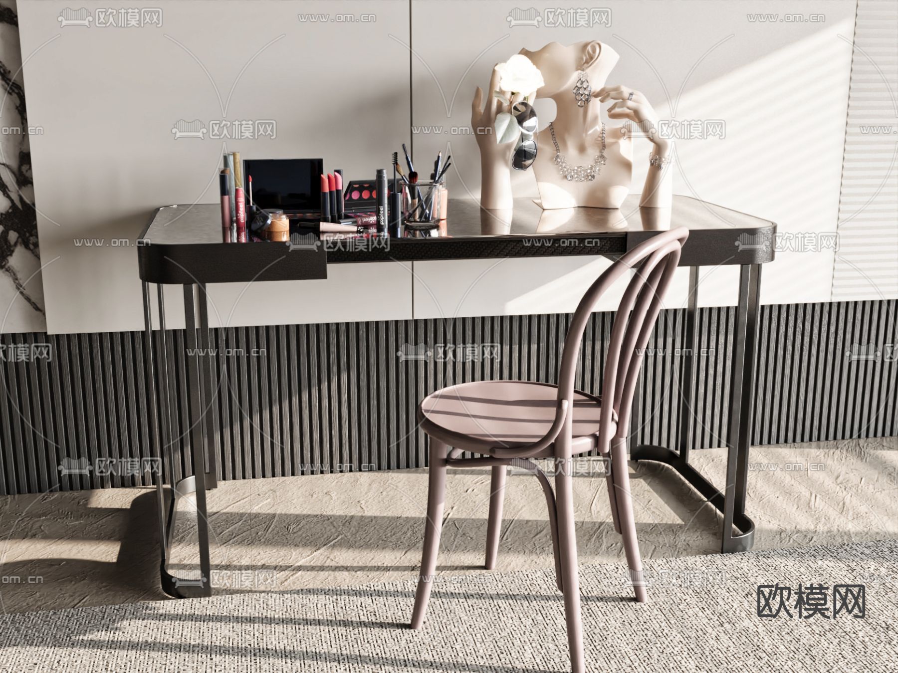 现代梳妆台 化妆桌椅3d模型下载