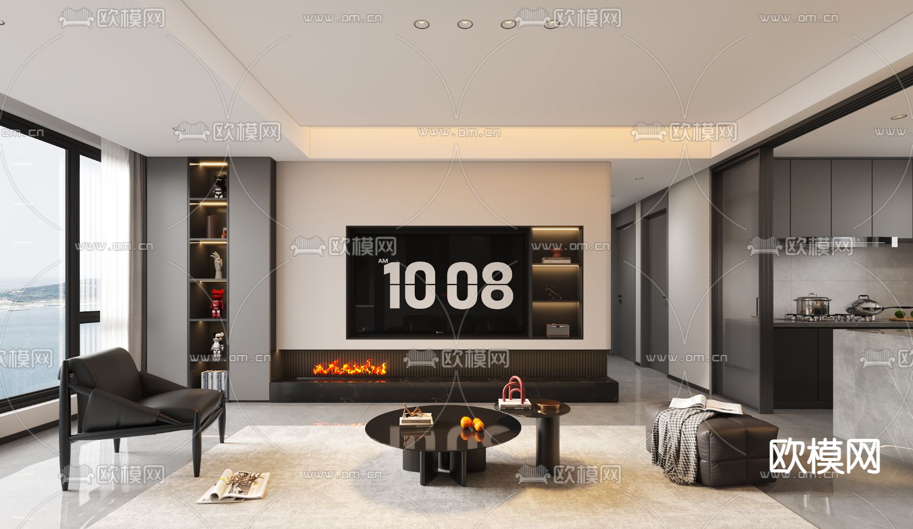 高级灰客餐厅3d模型下载（渲染图2）