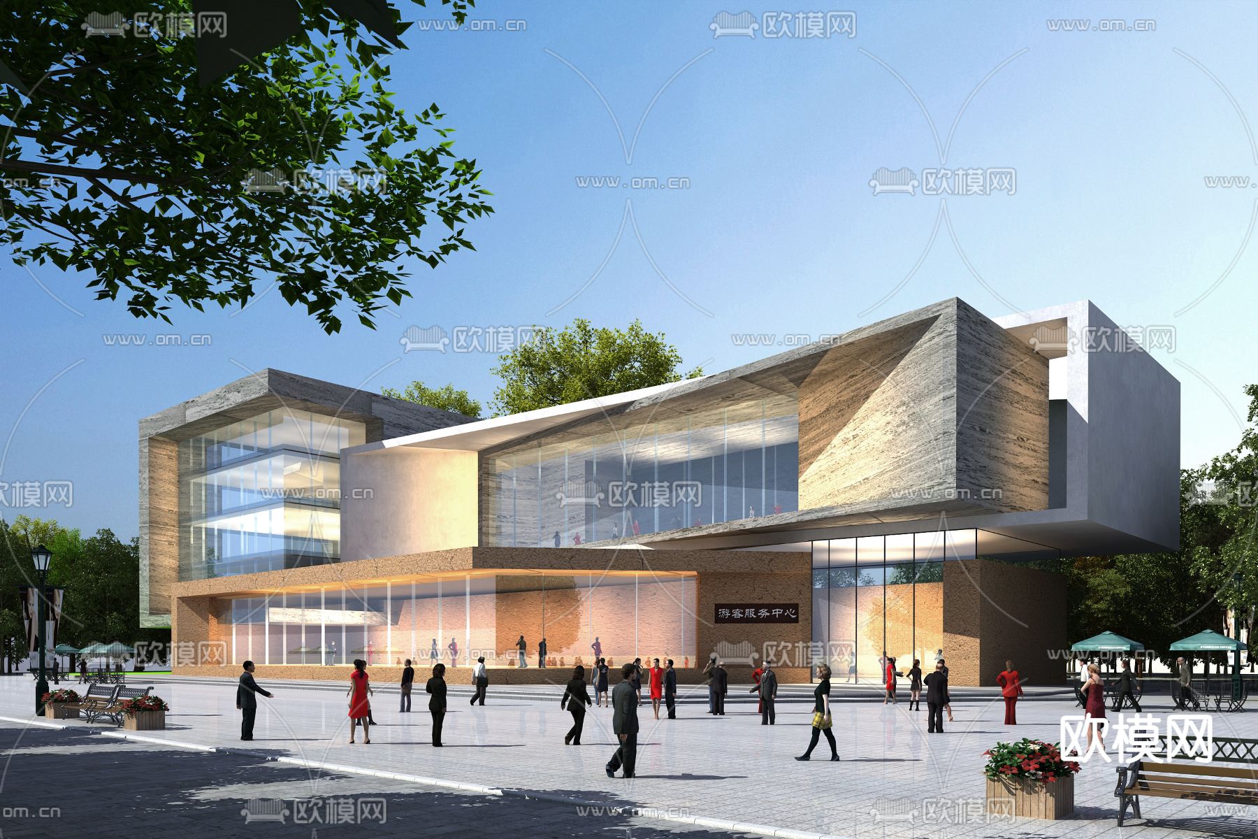 游客服务中心 文化馆外观3d模型下载