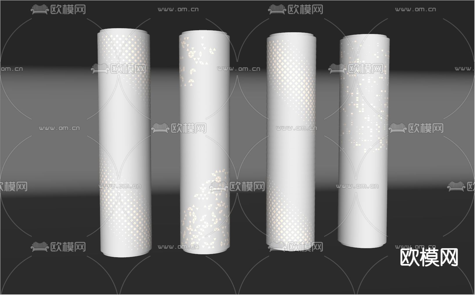 现代装饰柱 镂空灯柱 穿孔柱子su模型下载（渲染图1）