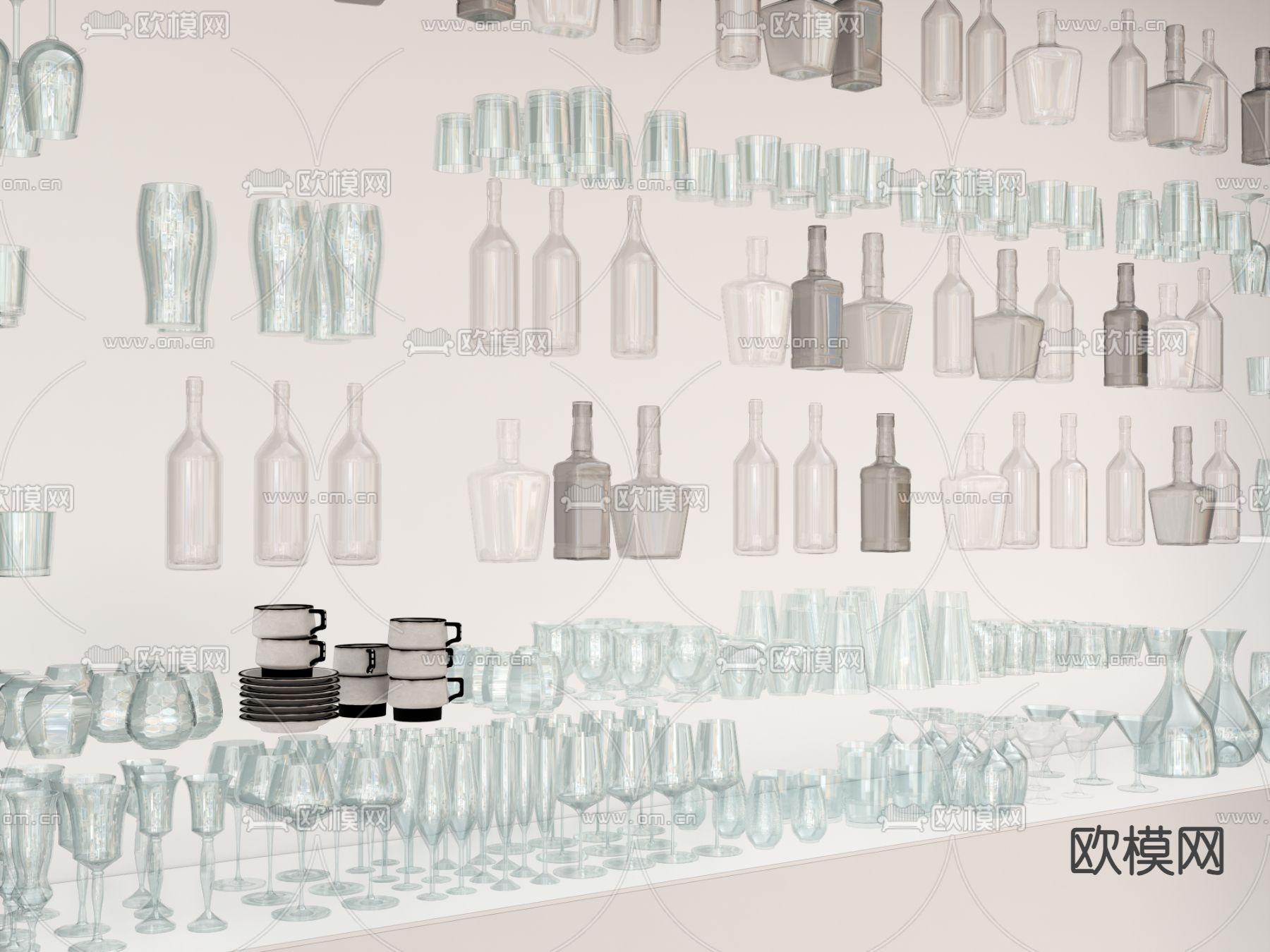 酒瓶 酒杯 酒具 玻璃瓶su模型下载（渲染图2）