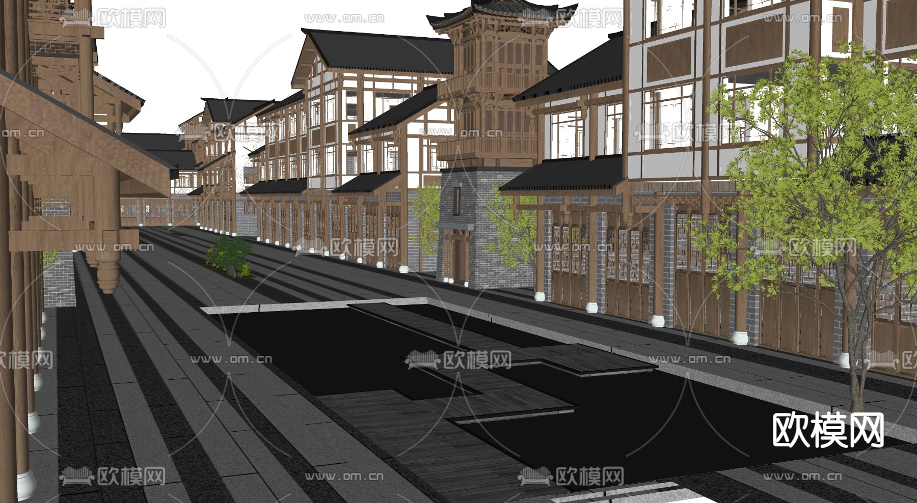 古建筑 古街道古庙su模型下载（渲染图1）