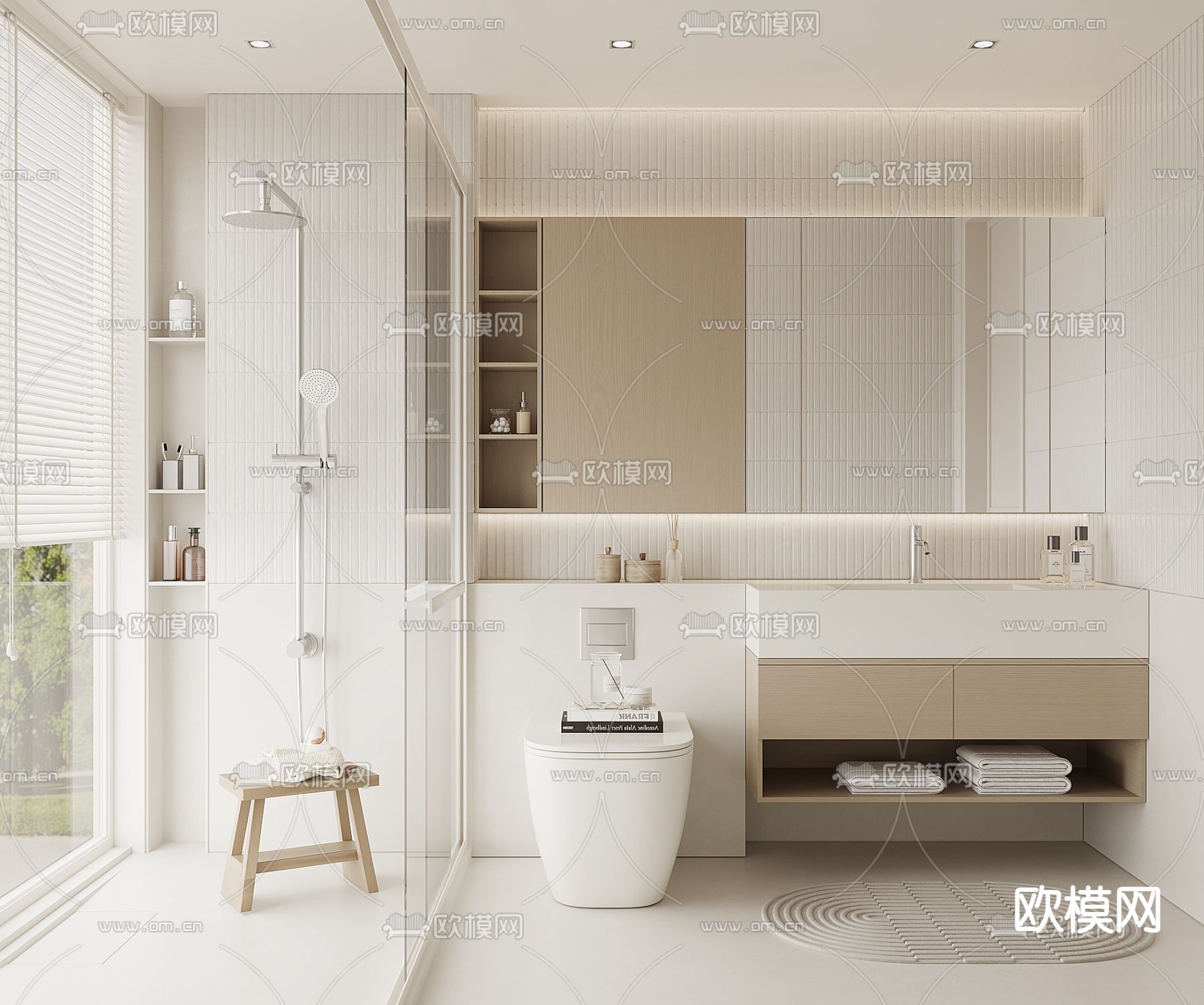 奶油风卫生间 浴室su模型下载（渲染图2）