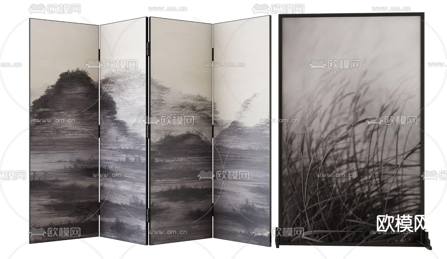 高级灰屏风 折叠屏风3d模型下载