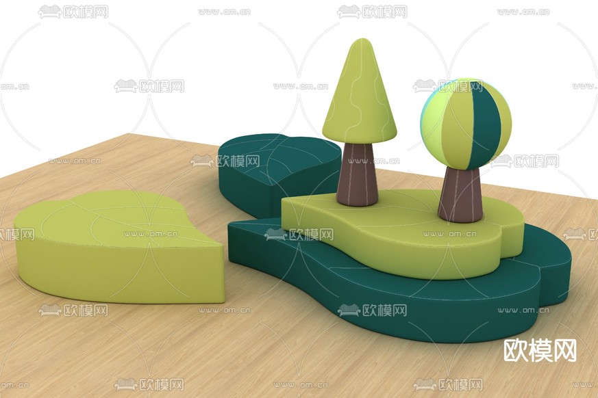 软包树叶座椅 公用椅3d模型下载(渲染图1)
