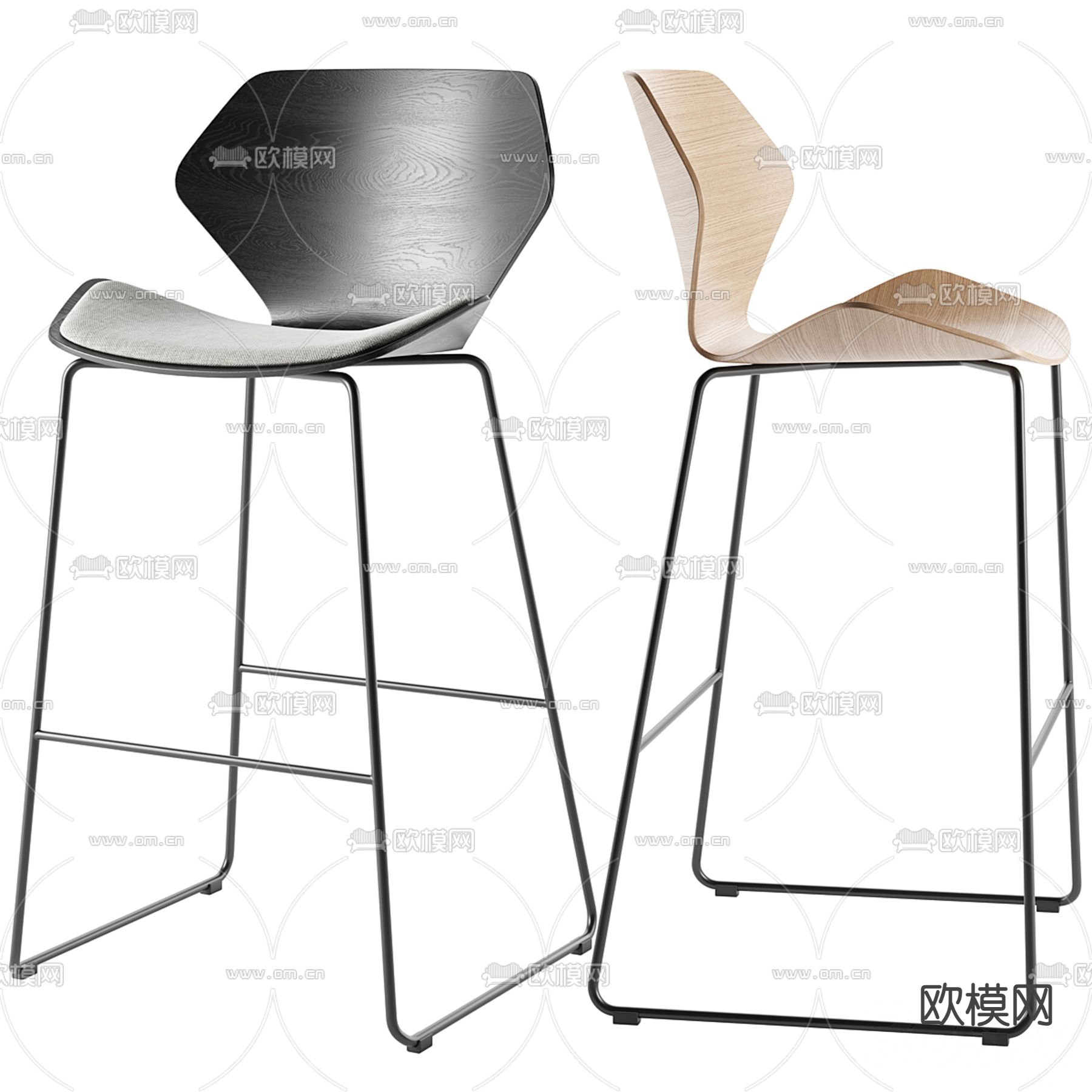实木高脚椅 吧椅3d模型下载（渲染图2）