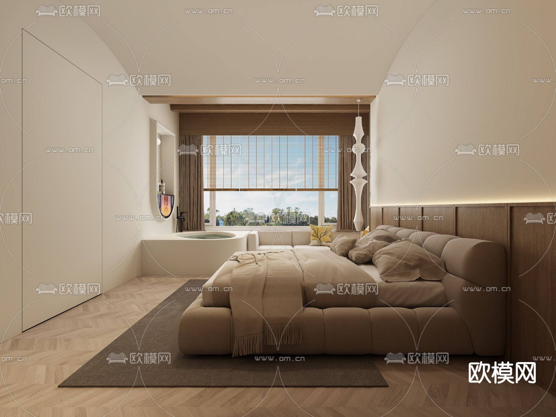 侘寂风民宿 卧室3d模型下载（渲染图1）