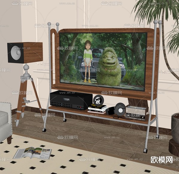 中古风画镜电视su模型下载(渲染图1)