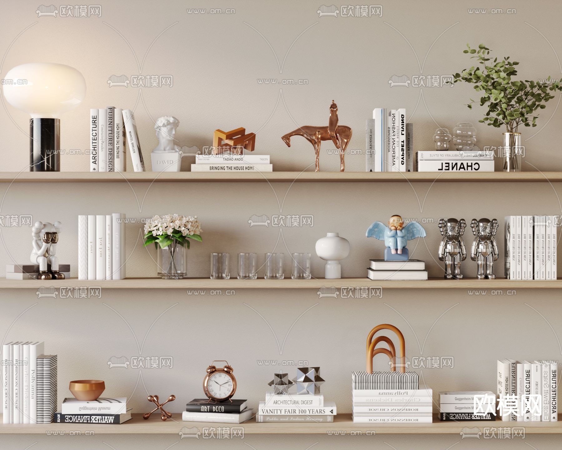 现代装饰品 摆件 书籍 台灯3d模型下载