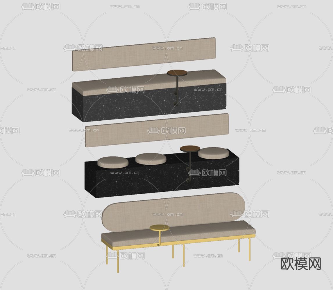 现代卡座沙发su模型下载（渲染图1）