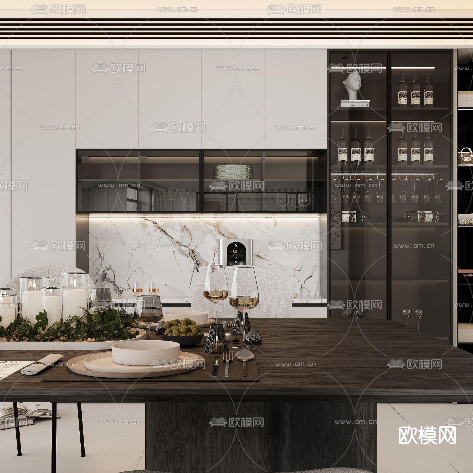 现代餐桌摆件 餐边柜 烛台3d模型下载