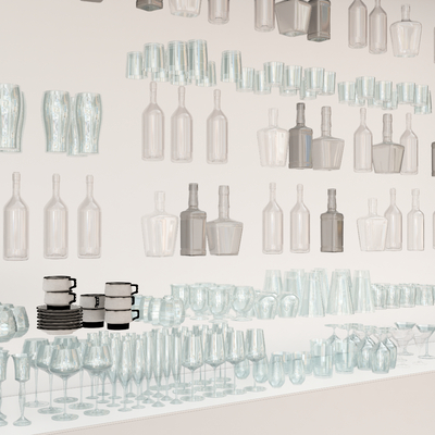  酒瓶 酒杯 酒具 玻璃瓶su模型 