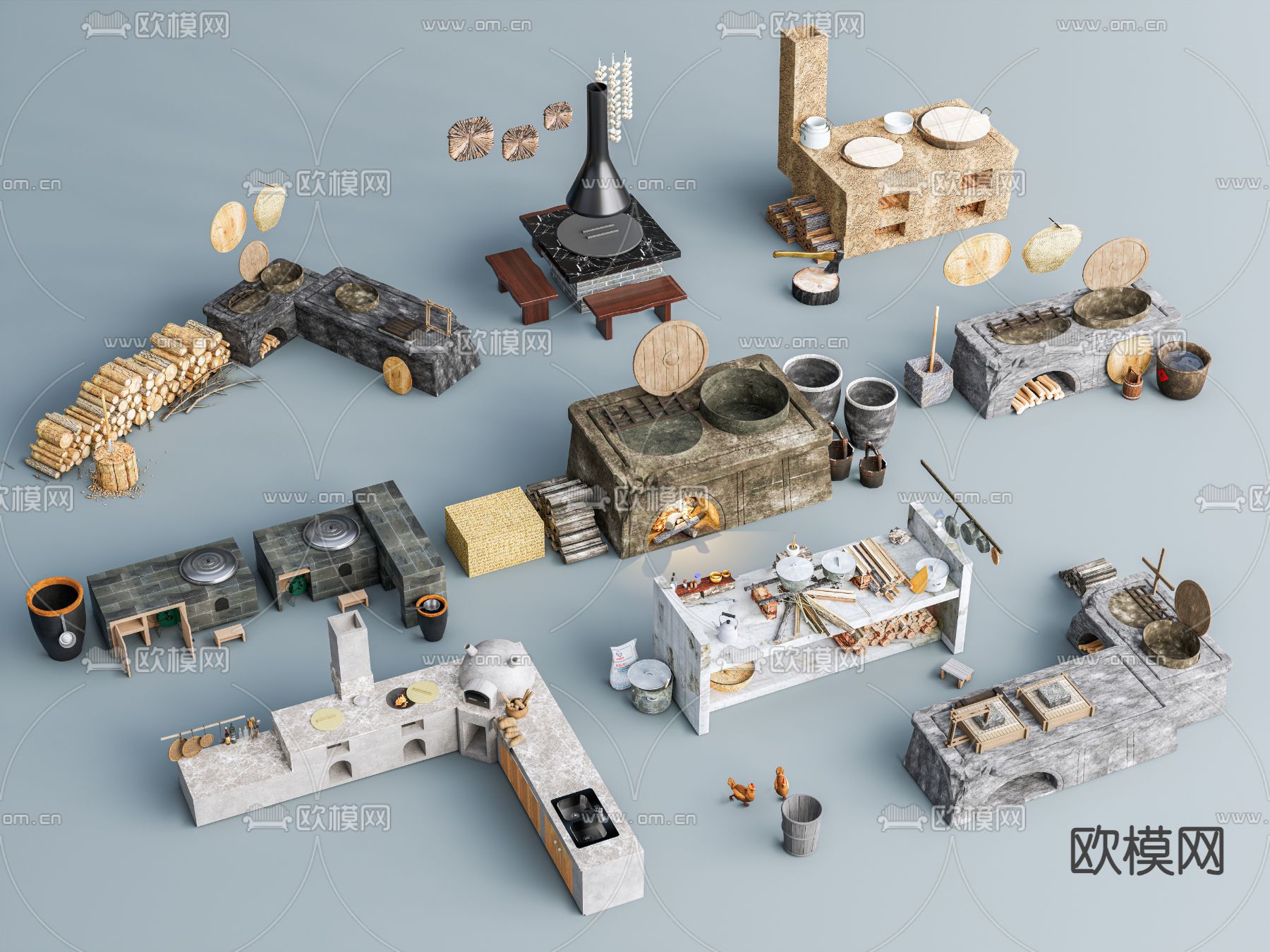 农村土灶台 鼓风机 水缸su模型下载（渲染图2）