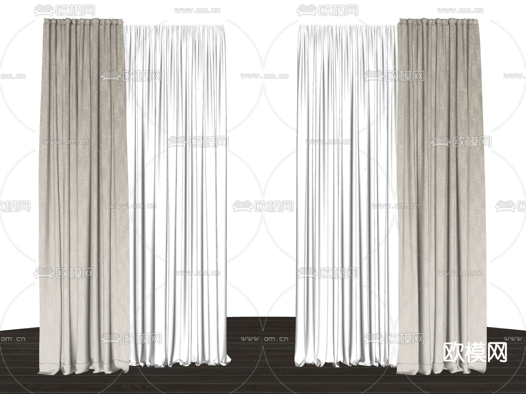 奶油风窗帘 布帘 纱帘su模型下载（渲染图1）