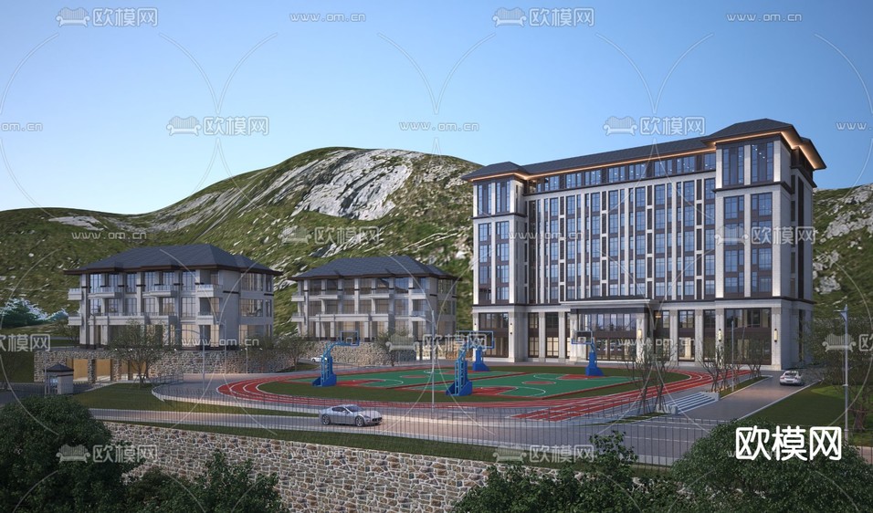 学校外观 操场3d模型下载