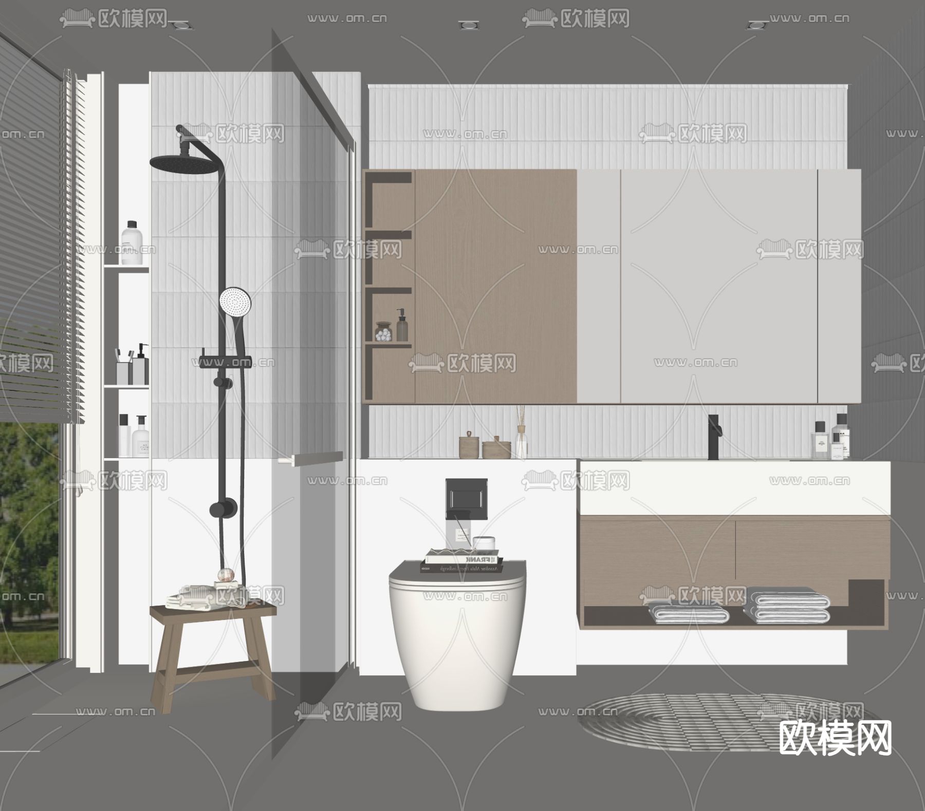 奶油风卫生间 浴室su模型下载（渲染图1）