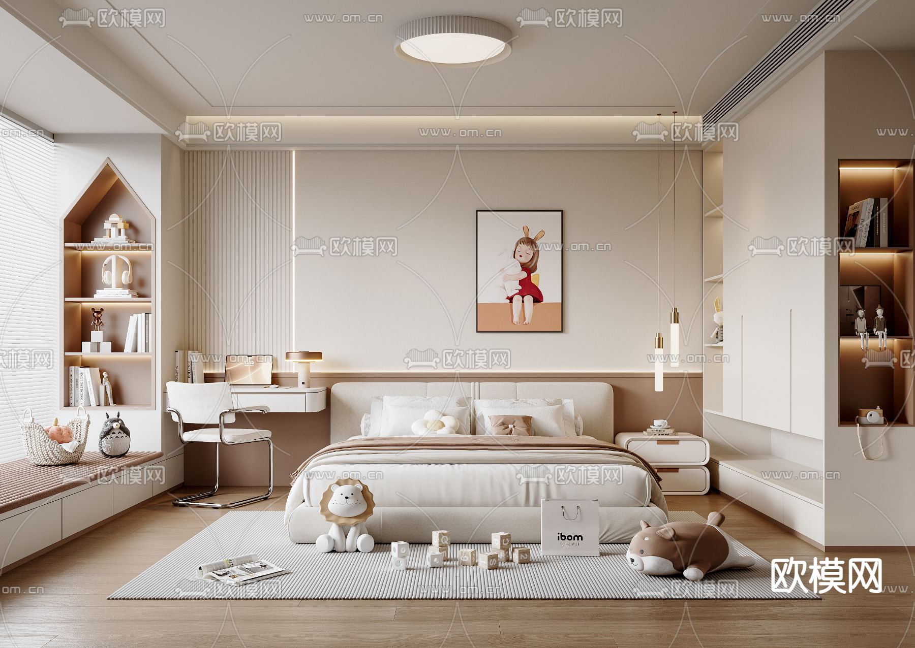 奶油风儿童房 女孩房3d模型下载