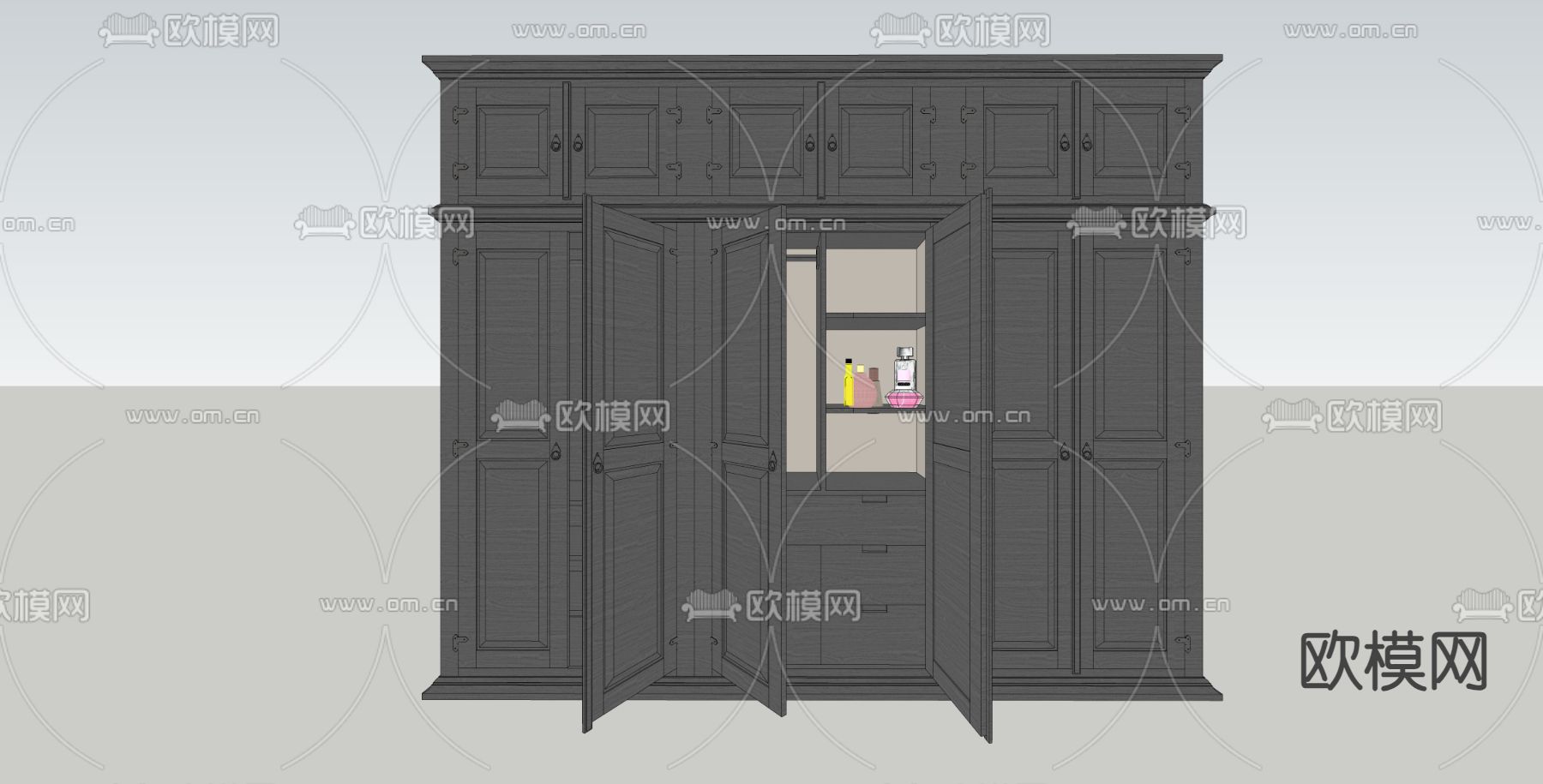 简欧更衣柜 衣柜su模型下载（渲染图2）