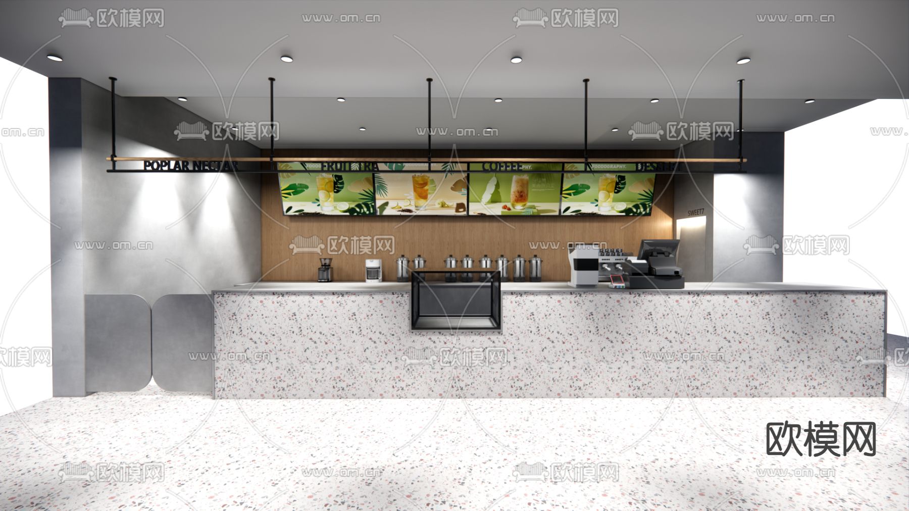 奶茶店 吧台su模型下载（渲染图1）
