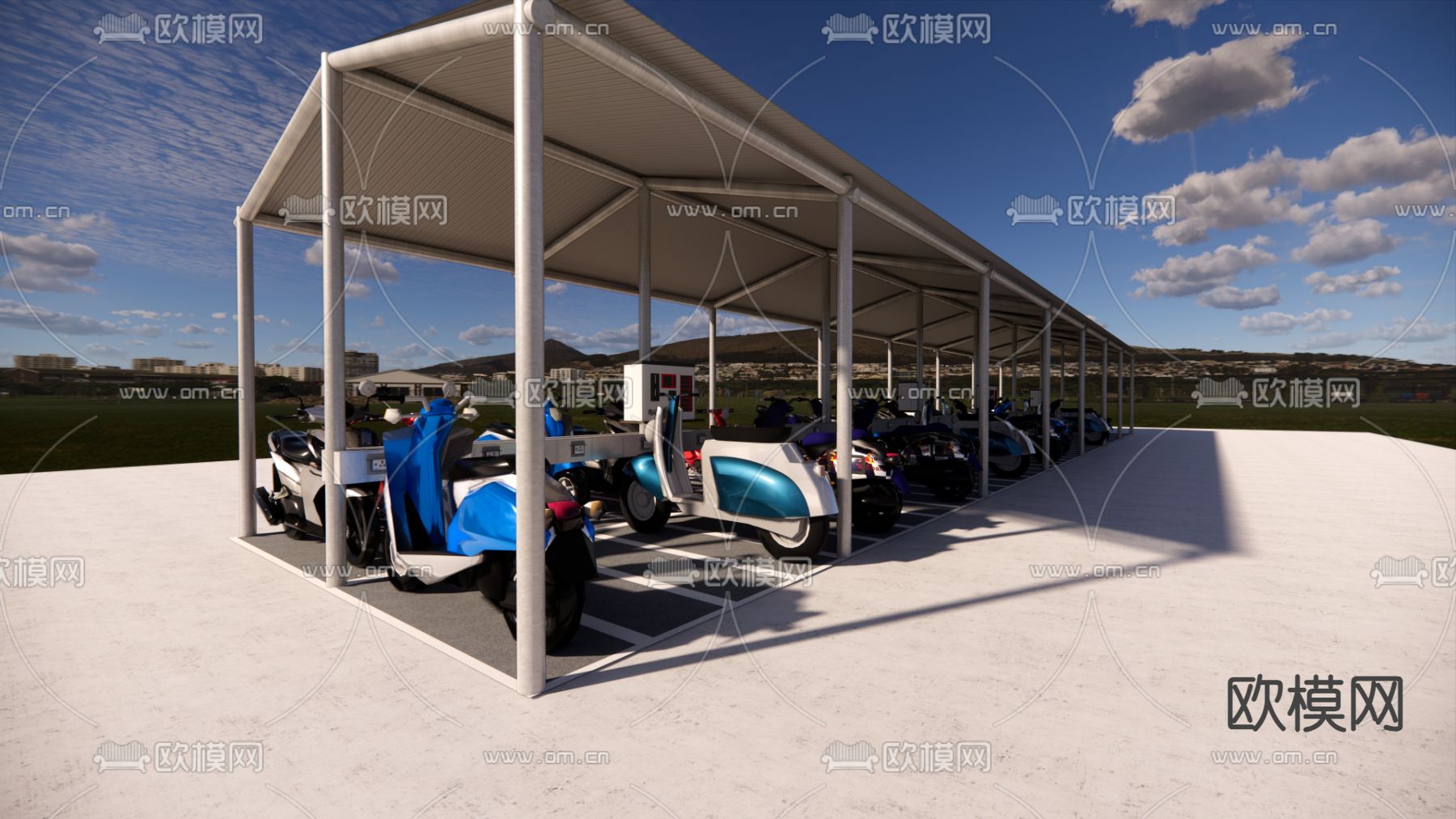 电动车棚su模型下载（渲染图2）