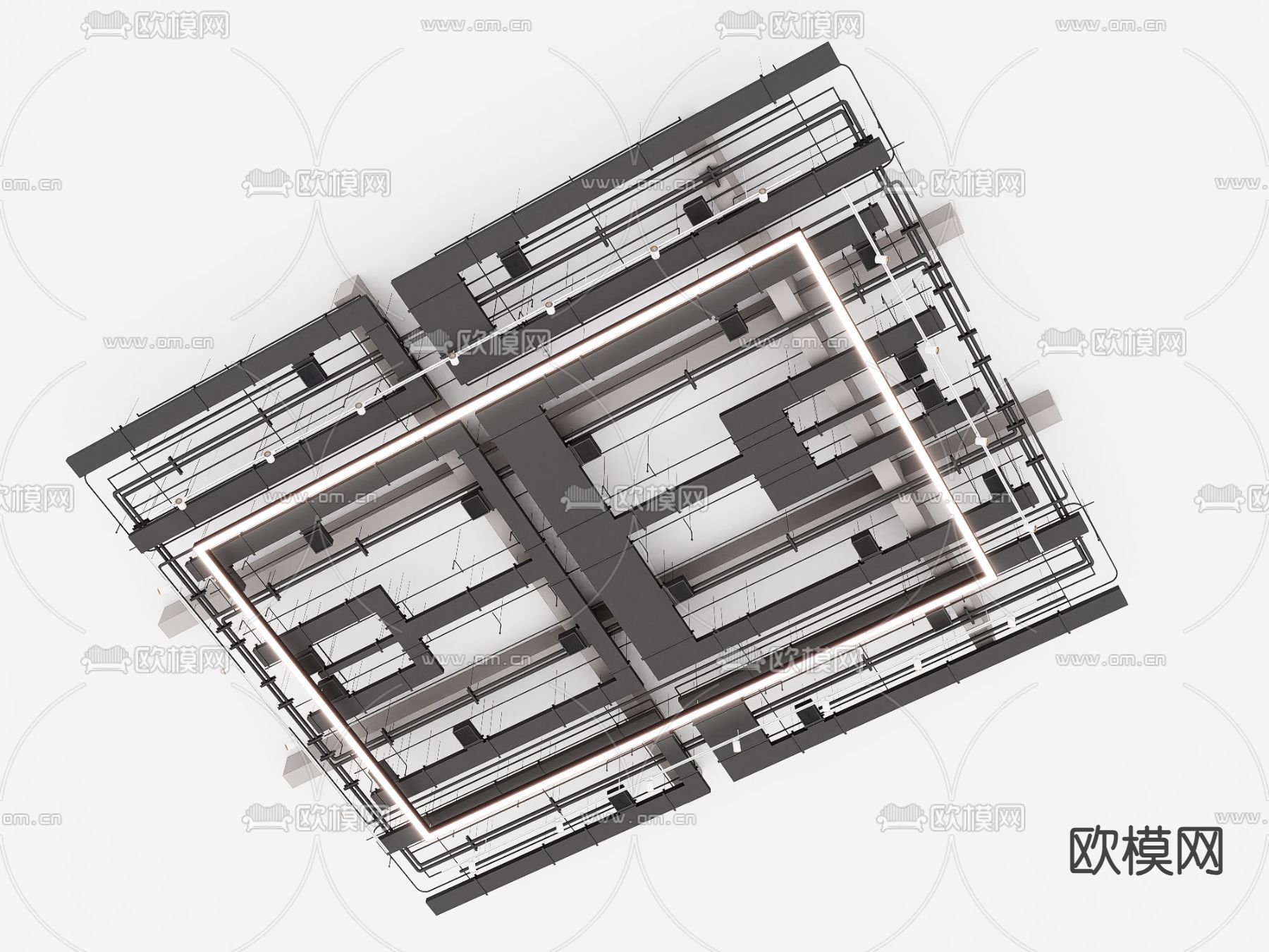 工业风管道 吊顶su模型下载（渲染图1）