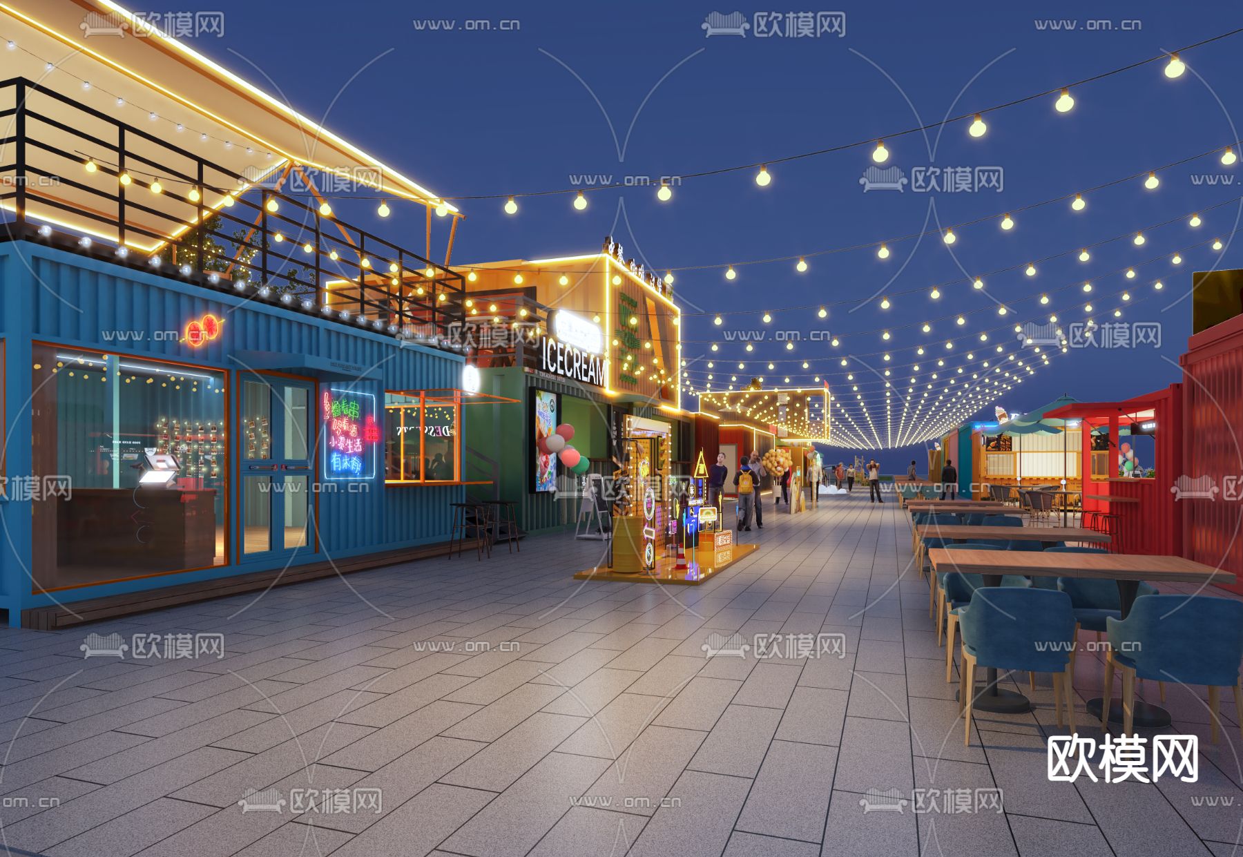 商业街 小吃街 3d模型下载（渲染图3）