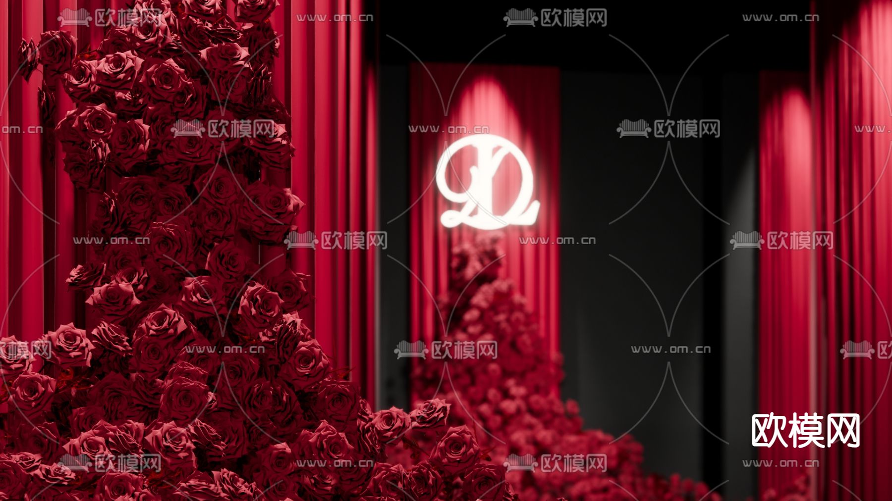 玫红色布幔 秀场婚礼秀su模型下载（渲染图3）