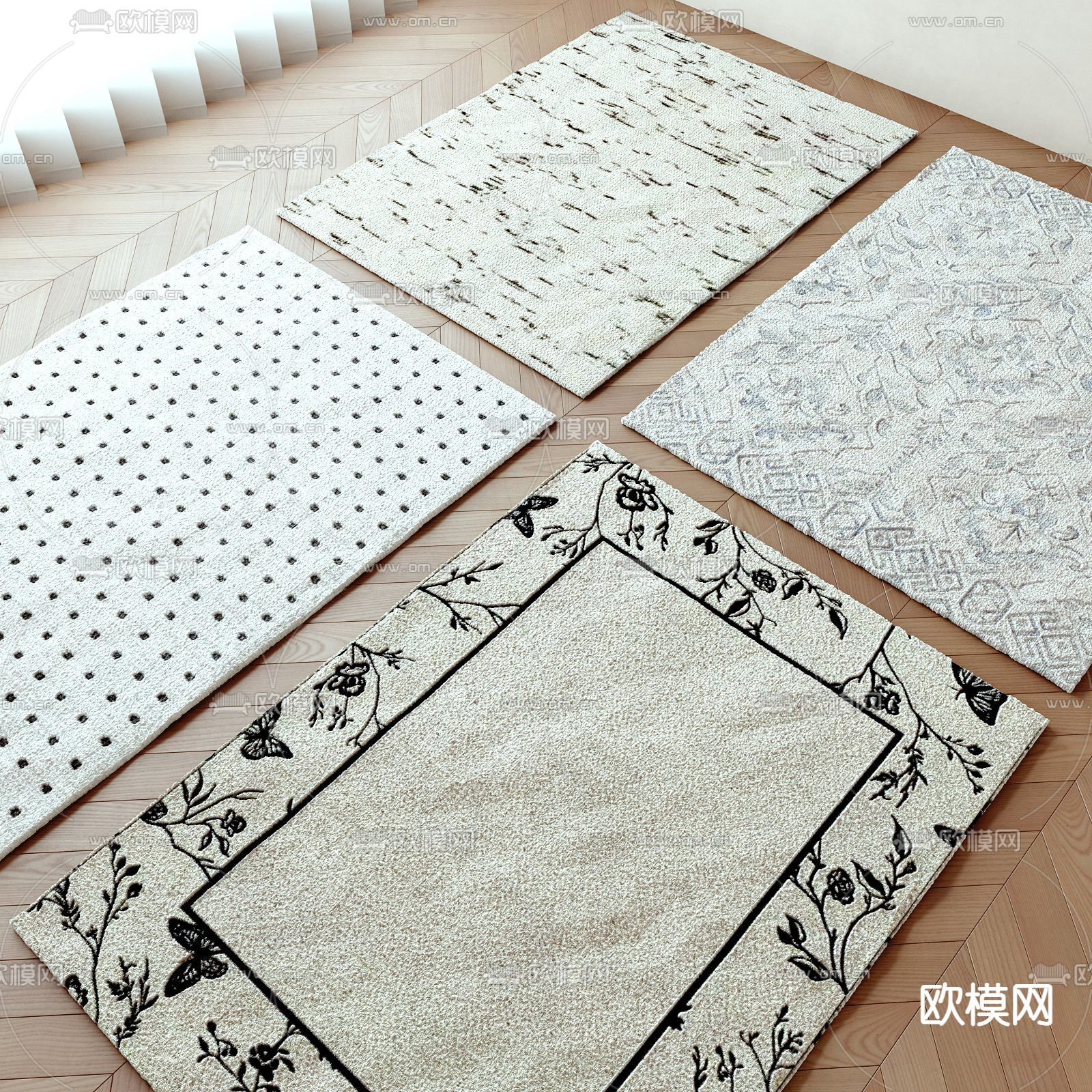 奶油风地毯  矩形地毯3d模型下载