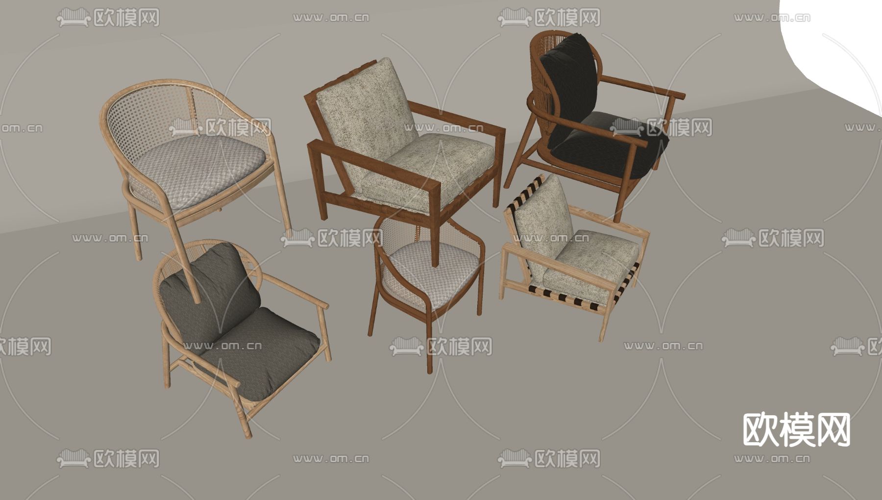 中古风餐椅 藤编单椅 圈椅su模型下载（渲染图2）