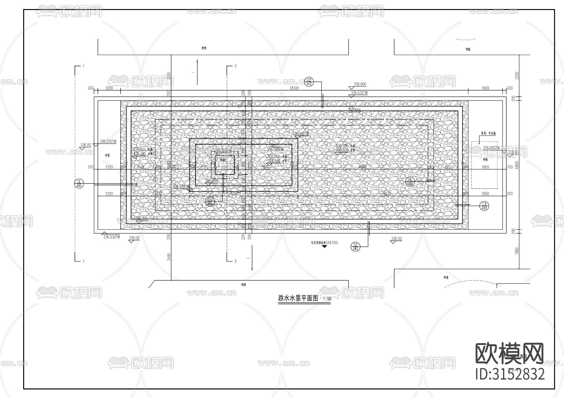 现代跌水水景cad大样图下载（渲染图4）