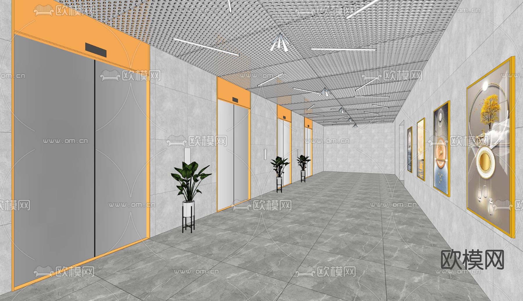 电梯间su模型下载（渲染图2）