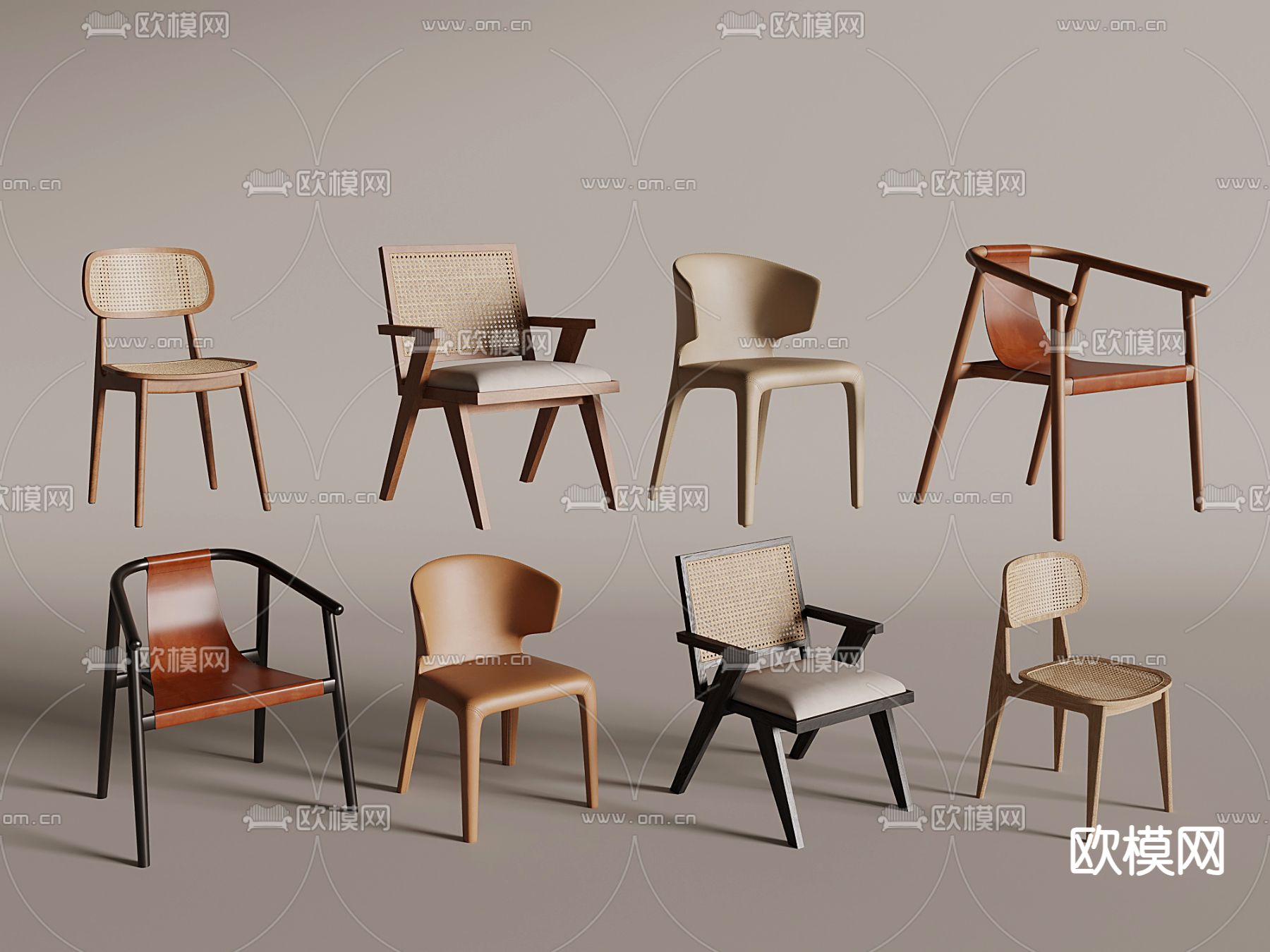 中古风椅子 藤编餐椅3d模型下载