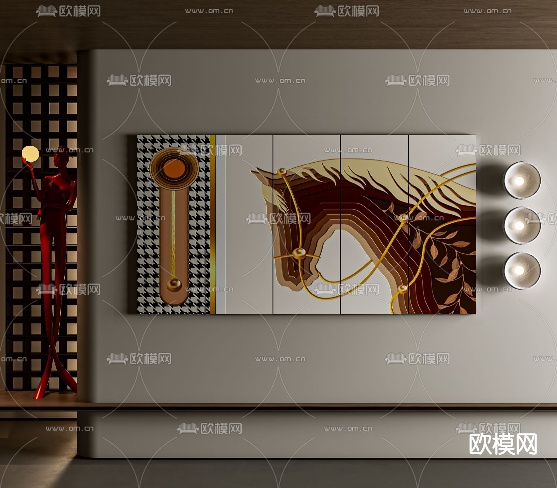 骏马画 轻奢挂画 抽象画su模型下载（渲染图2）