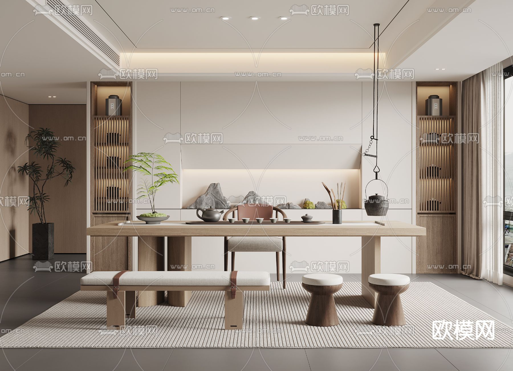 新中式茶室3d模型下载